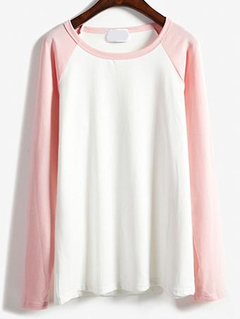 Romwe Raglan Sleeve Pink White T-shirt