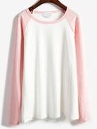 Romwe Raglan Sleeve Pink White T-shirt