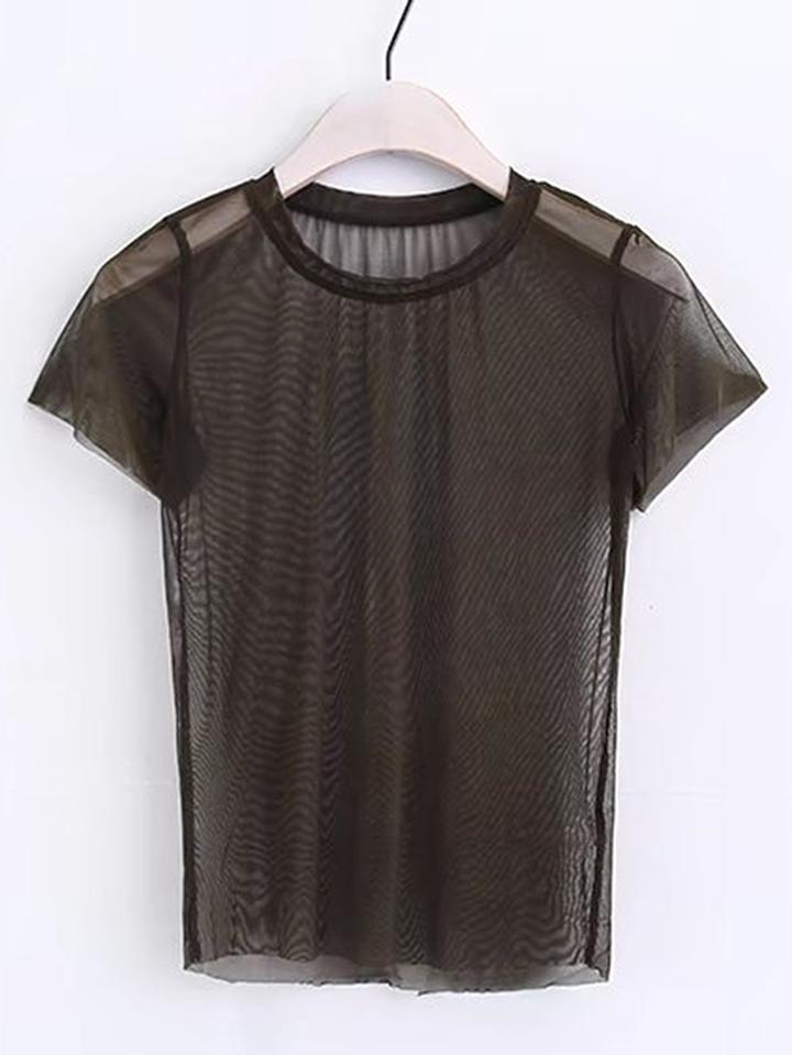 Romwe Short Sleeve Mesh Top