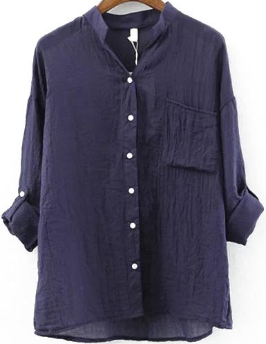 Romwe V Neck With Pocket Navy Blouse