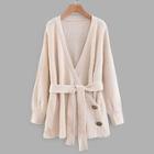 Romwe Self Belted Wrap Sweater Coat