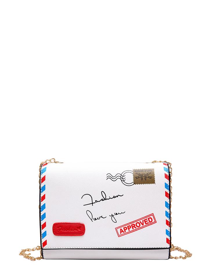 Romwe Contrast Binding Envelope Pattern Flap Bag