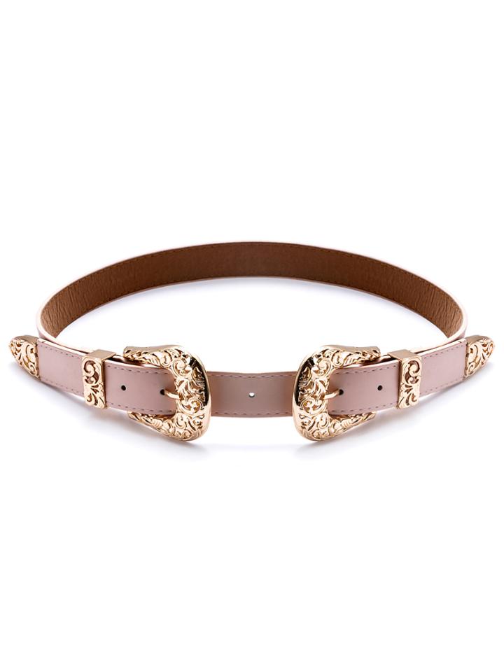 Romwe Pink Double Buckle Belt