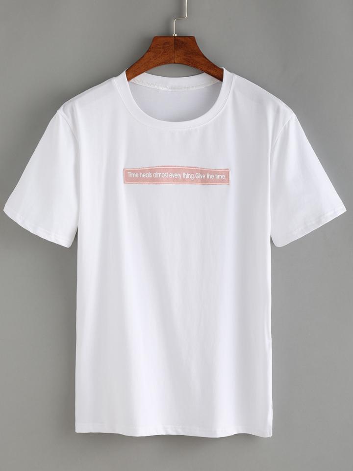 Romwe Embroidery Pacth White T-shirt