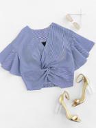 Romwe Striped Twist Front Blouse With Bandeau Top
