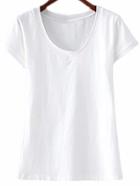 Romwe White Short Sleeve V Neck Casual T-shirt