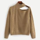 Romwe Solid Cut Out Cable Knit Jumper