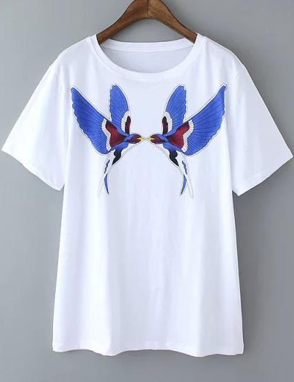 Romwe Bird Print Loose T-shirt