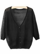 Romwe Black V Neck Pockets Buttons Cardigan Sweater