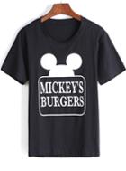Romwe Mickey Letters Print Loose T-shirt