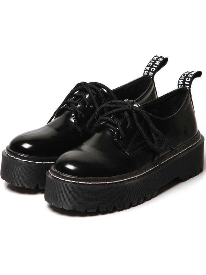 Romwe Black Round Toe Lace Up Velvet Shoes
