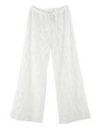 Romwe Elastic Waist Drawstring Wide Leg Sheer White Pant