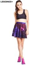 Romwe Leggings+ Galaxy Print Elastic Purple Skirt