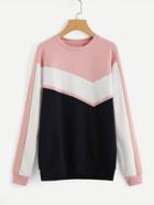 Romwe Cut And Sew Panel Pullover