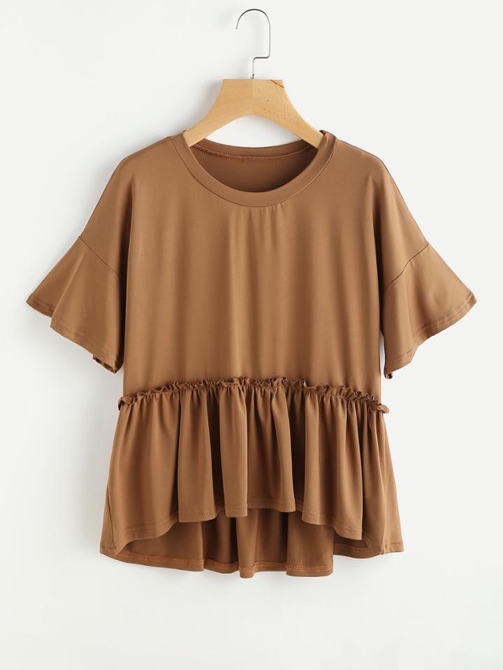 Romwe Drop Shoulder Dip Hem Smock Tee