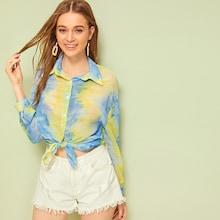 Romwe Tie Dye Button Through Blouse
