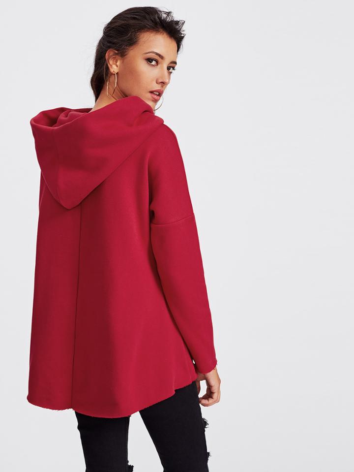 Romwe Raw Cut Dip Hem Funnel Hoodie