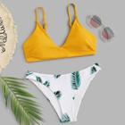 Romwe Random Leaf Print Mix And Match Bikini Set