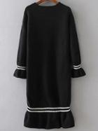 Romwe Black Bell Sleeve Ruffle Hem Knit Dress