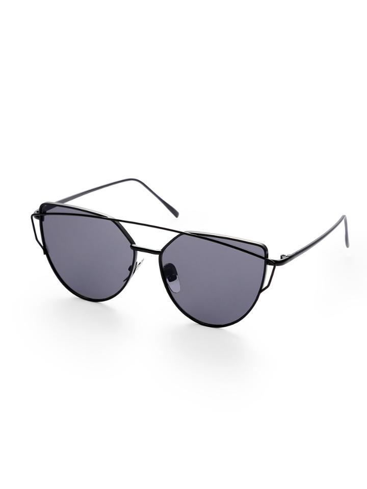 Romwe Black Lenses Cat Eye Metal Frame Sunglasses
