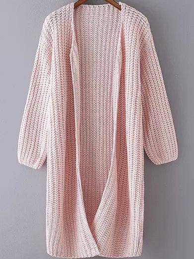 Romwe Cable Knit Pink Cardigan
