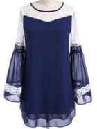 Romwe Bell Sleeve Lace Chiffon Dress