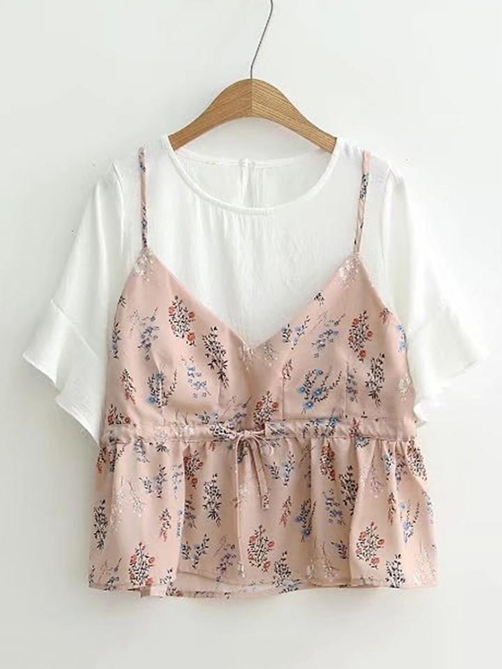 Romwe Ruffle Cuff Lace Up 2 In 1 Top