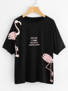 Romwe Flamingo Print Dolman Sleeve Tee