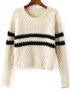 Romwe Striped Chunky Knit Beige Sweater