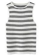 Romwe White Round Neck Stripe Knitted Tank Top
