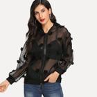 Romwe Solid Mesh See Through Jacket