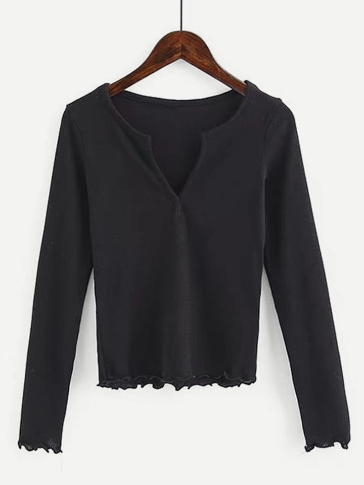 Romwe V Cut Lettuce Hem Top