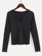 Romwe V Cut Lettuce Hem Top