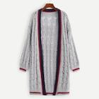 Romwe Plus Contrast Trim Knit Coat