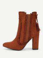 Romwe Raw Trim Suede Boots With Tassel