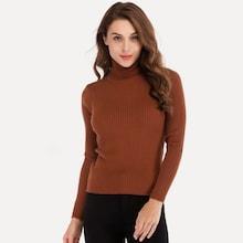 Romwe Solid Turtleneck Ribbed Jumper