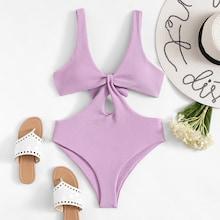 Romwe Cut-out Knot Back Swimsuit