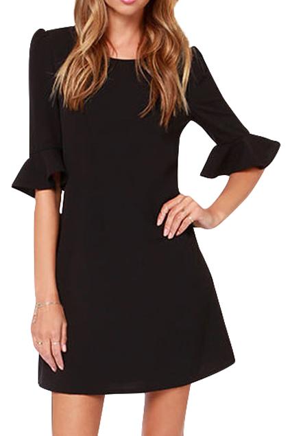 Romwe Flouncing Sleeved Slim Black Dress