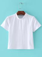 Romwe White Mock Neck Short Sleeve Casual T-shirt