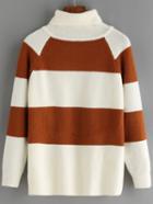 Romwe Turtleneck Raglan Sleeve Striped Sweater