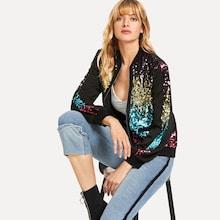 Romwe Zip Up Contrast Sequin Jacket