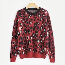 Romwe Rib Trim Leopard Sweater