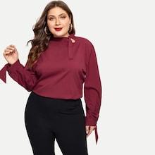 Romwe Plus Knot Cuff Solid Blouse