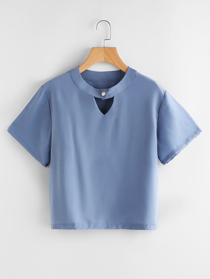 Romwe V Cut Button Neck Blouse