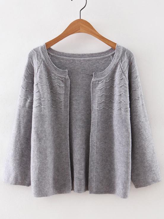 Romwe Grey Collarless Wave Cardigan Knitwear
