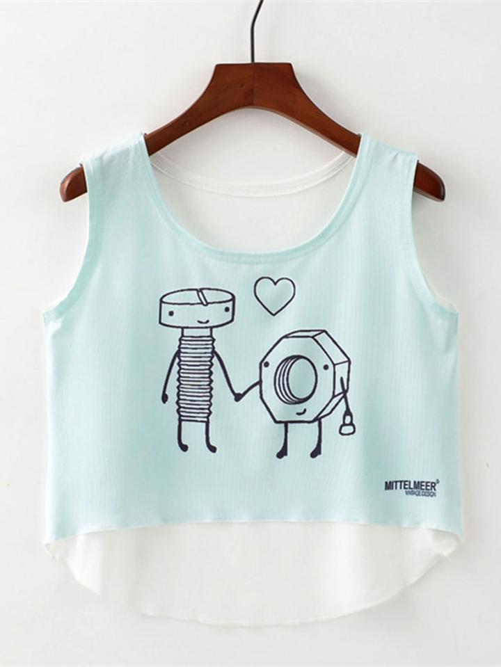 Romwe Graphic Print Dip Hem Top