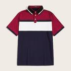 Romwe Guys Cut-and-sew Striped Collar Polo Shirt