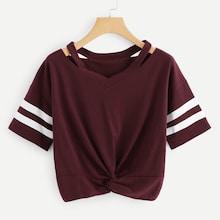 Romwe Cue Out Shoulder Twist Tee