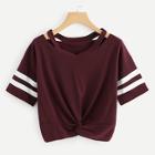 Romwe Cue Out Shoulder Twist Tee
