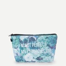 Romwe Letter & Flower Print Makeup Bag